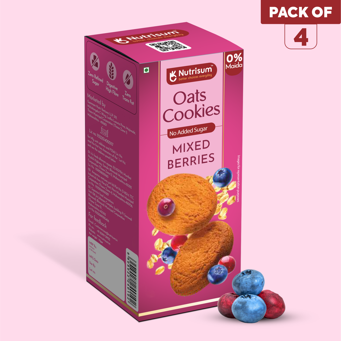 Mixed Berries Oats Cookies | Pack of 4