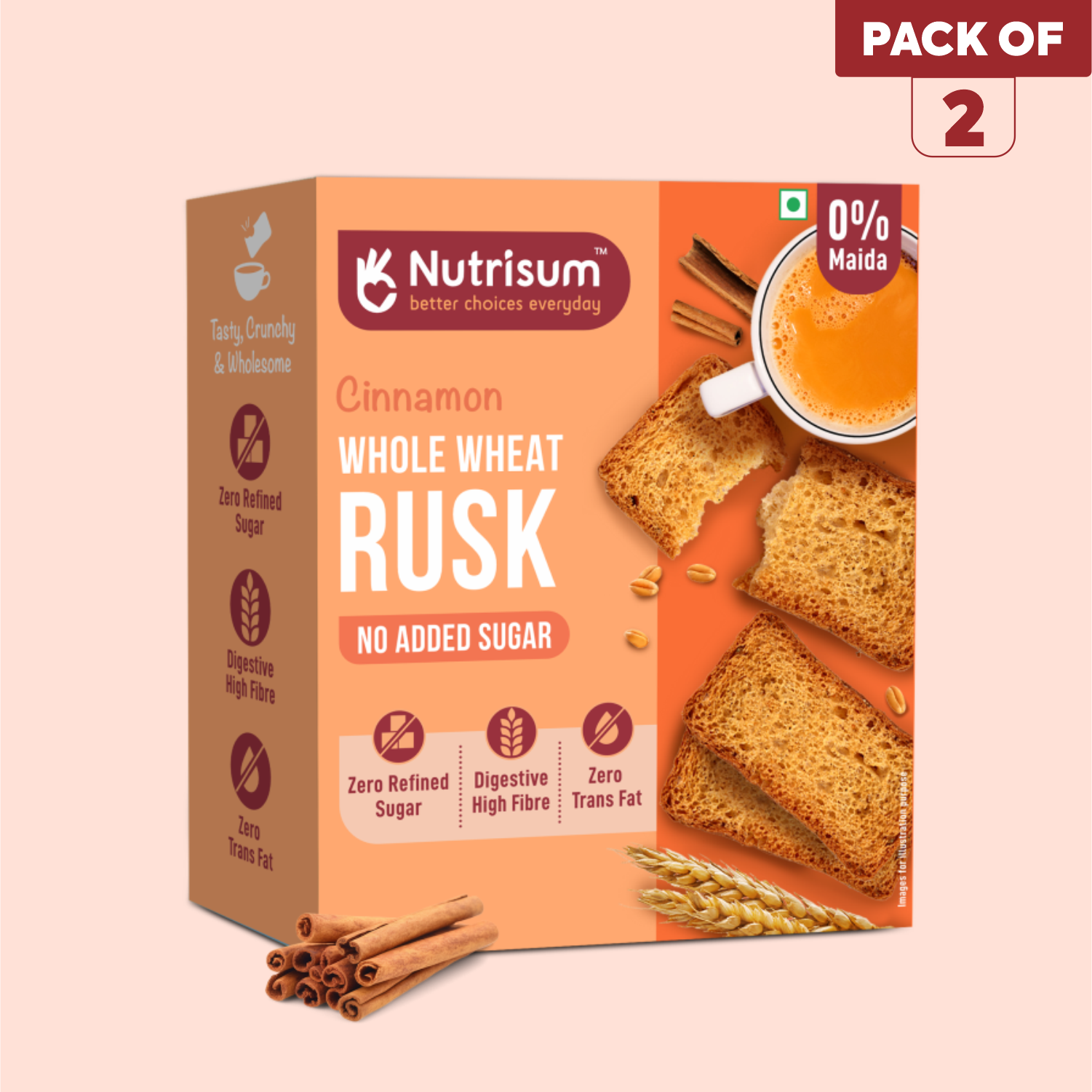 Nutrisum | Cinnamon Whole Wheat Rusk | Healthy Sweet Snack