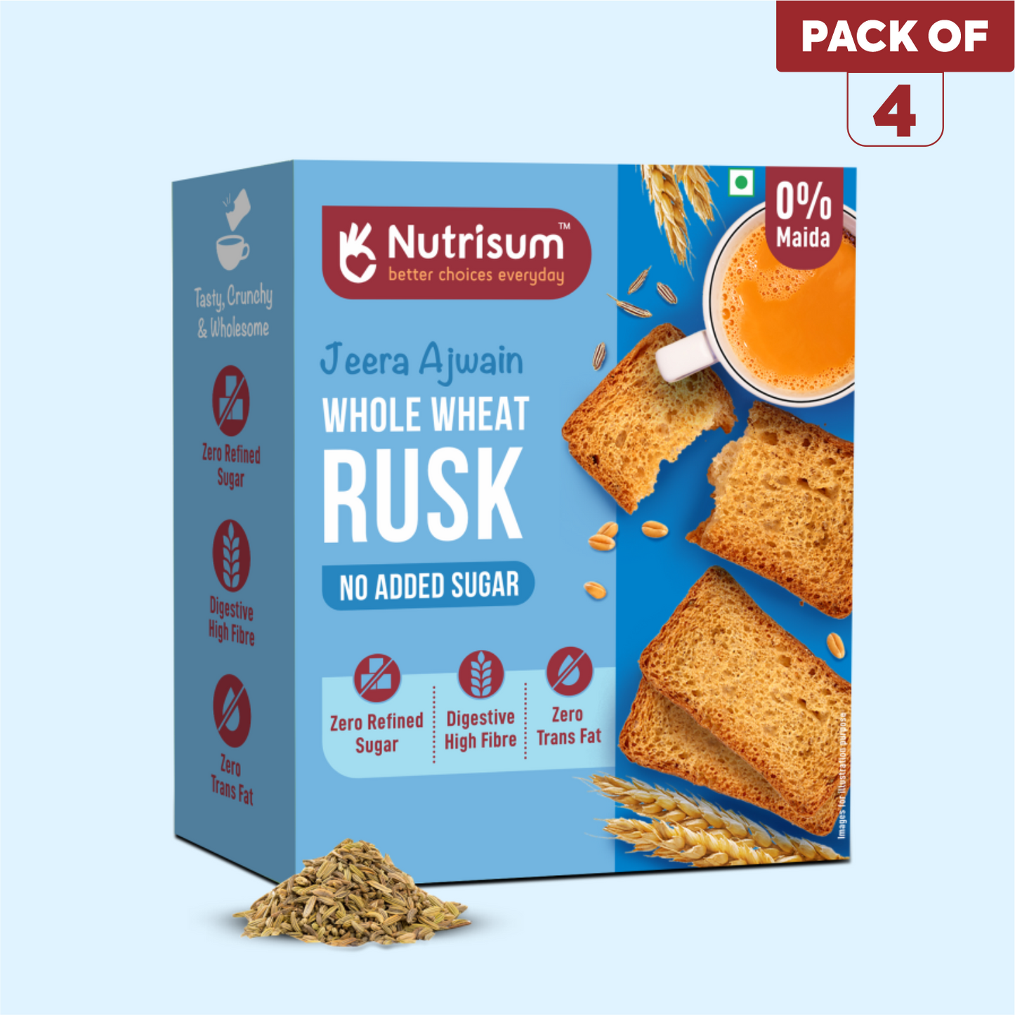 Ajwain and Jeera Whole Wheat Rusk | Pack of 4