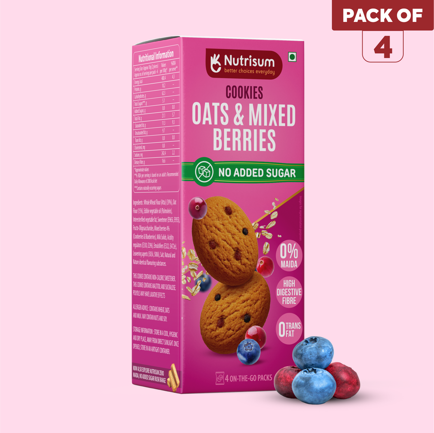 Mixed Berries Oats Cookies | Pack of 4