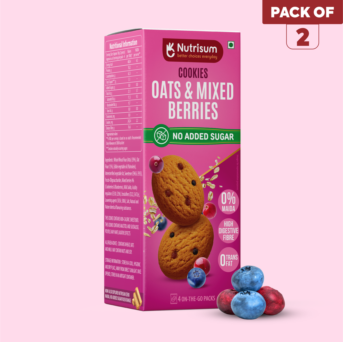 Mixed Berries Oats Cookies | Pack of 2
