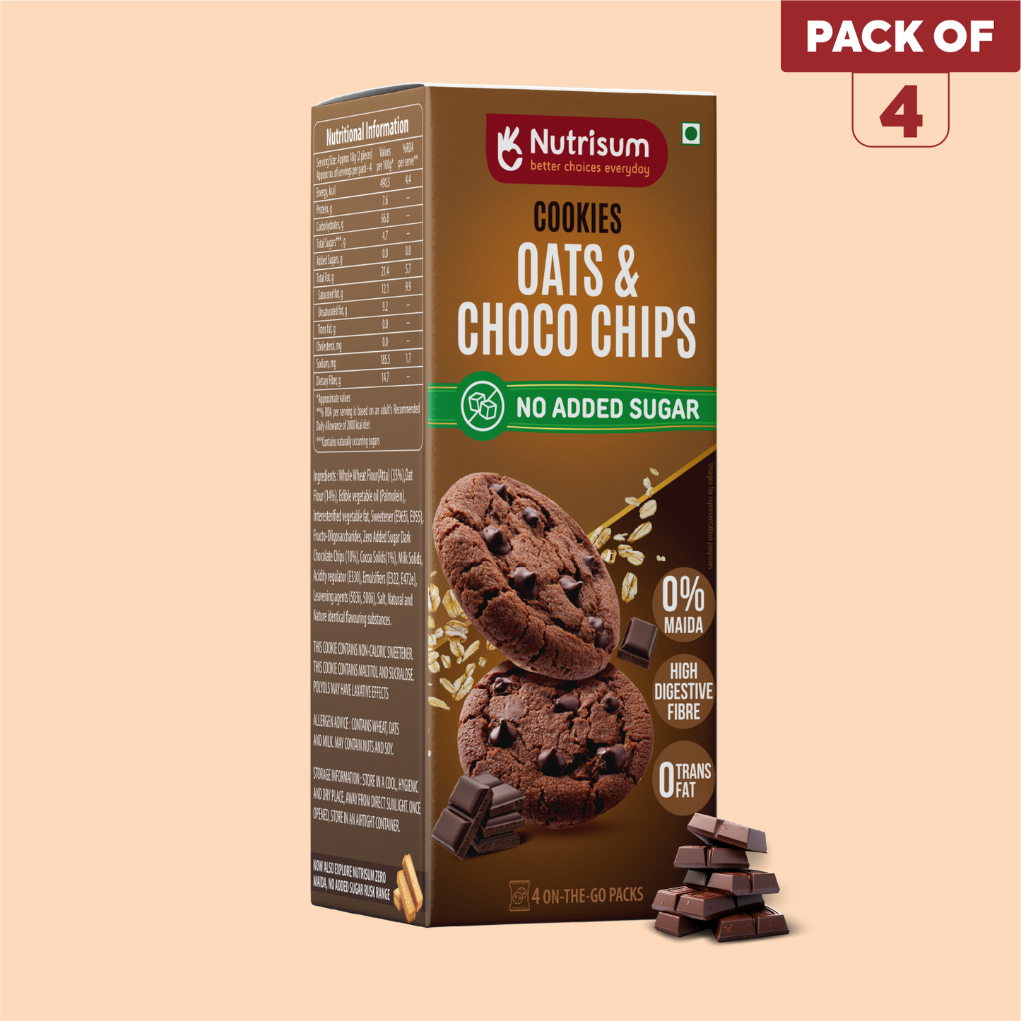 Oats & Choco Chip Cookies | Pack of 4