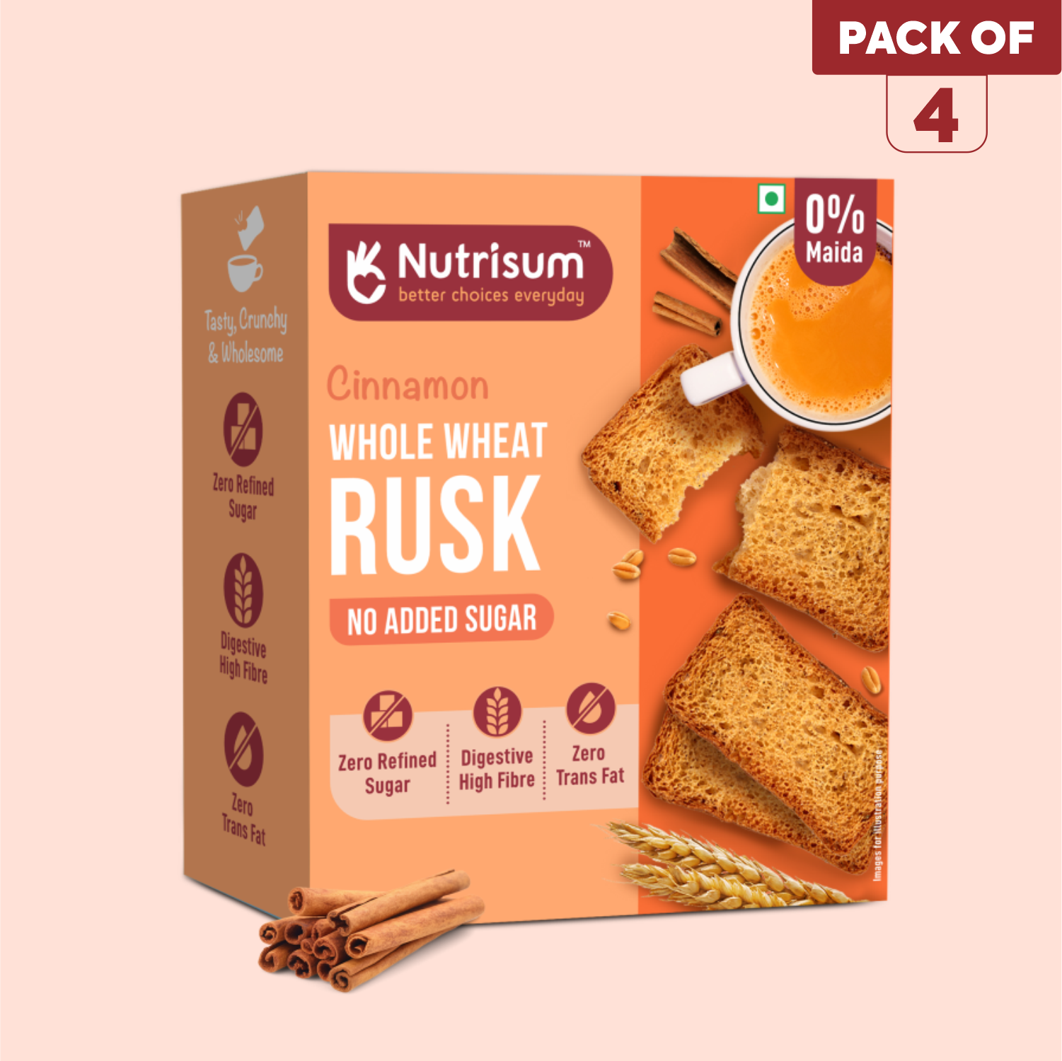 Nutrisum | Cinnamon Whole Wheat Rusk | No Sugar Cinnamon Rusk