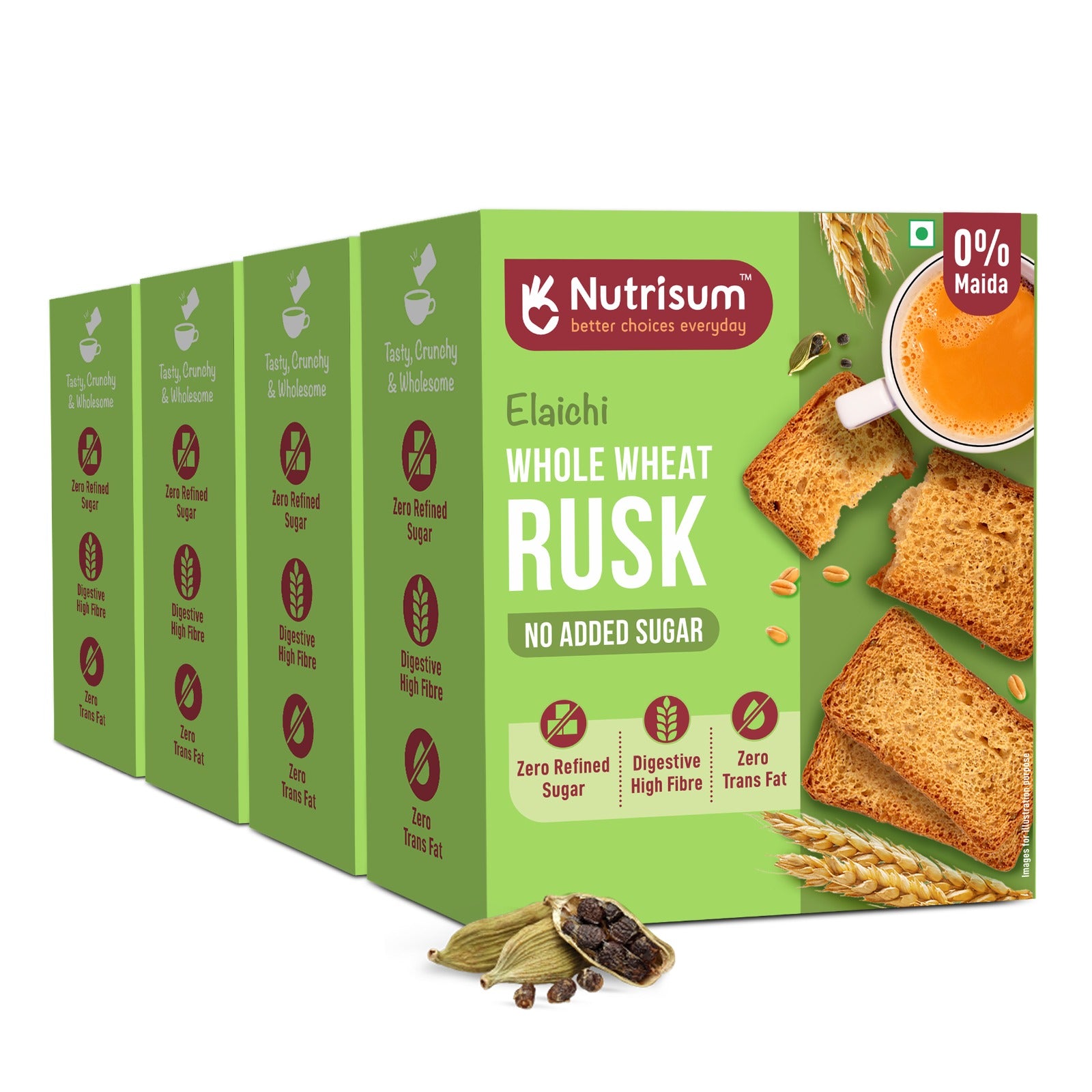 Elaichi Whole Wheat Rusk | Pack of 4 – Nutrisum